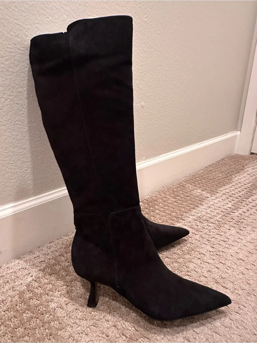 Sam Edelman Black Suede-Look Over-the-Knee Pointed Boots